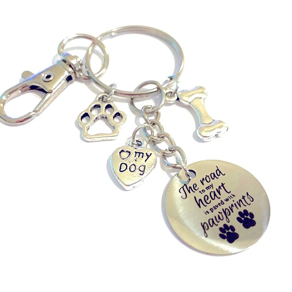 The Road To My Heart Is Paved With Paw Prints Keychain Purse Charm Dog - Picture 2 of 3